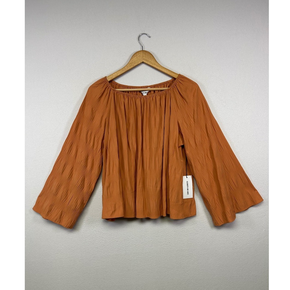 Boho Elizabeth and James Womens Med Orange‎ Bell Sleeve Textured Peasant Blouse